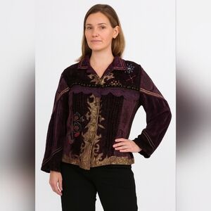 FLASHBACK Vintage Western Embroidered Beaded Purple Velvet Button Jacket Size L